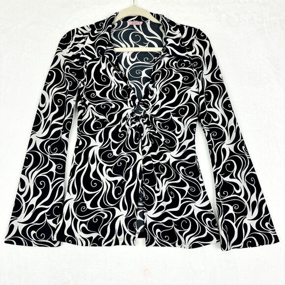 Vintage Poetry Y2K Babydoll Top Size Small Retro Swirl Open Slit Bottom Whimsy - Picture 1 of 6